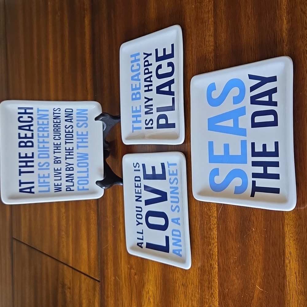 Ciroa Blue Skies Inspirational Beach Themed Set of 6 Porcelain Plates